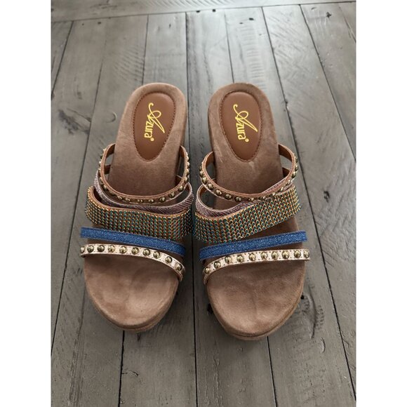 Azura Spring Step Oletha Leather Strappy Slide Slip On Wedge Sandals 38 / 7.5 - Picture 2 of 7